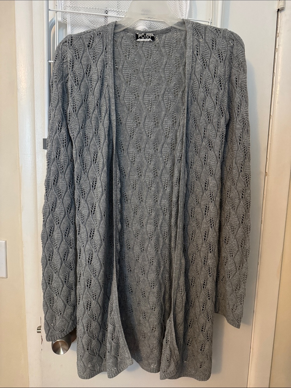 Pony Light Gray Open-Front Lace-Knit Cardigan